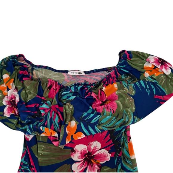 Fashion Nova Floral Multicolor Women Off The Shoulder Bodysuit M Stretchy - Picture 3 of 5